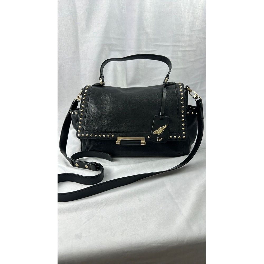 Diane Von Furstenberg Black Leather Shoulder Bag w/ Gold Accents